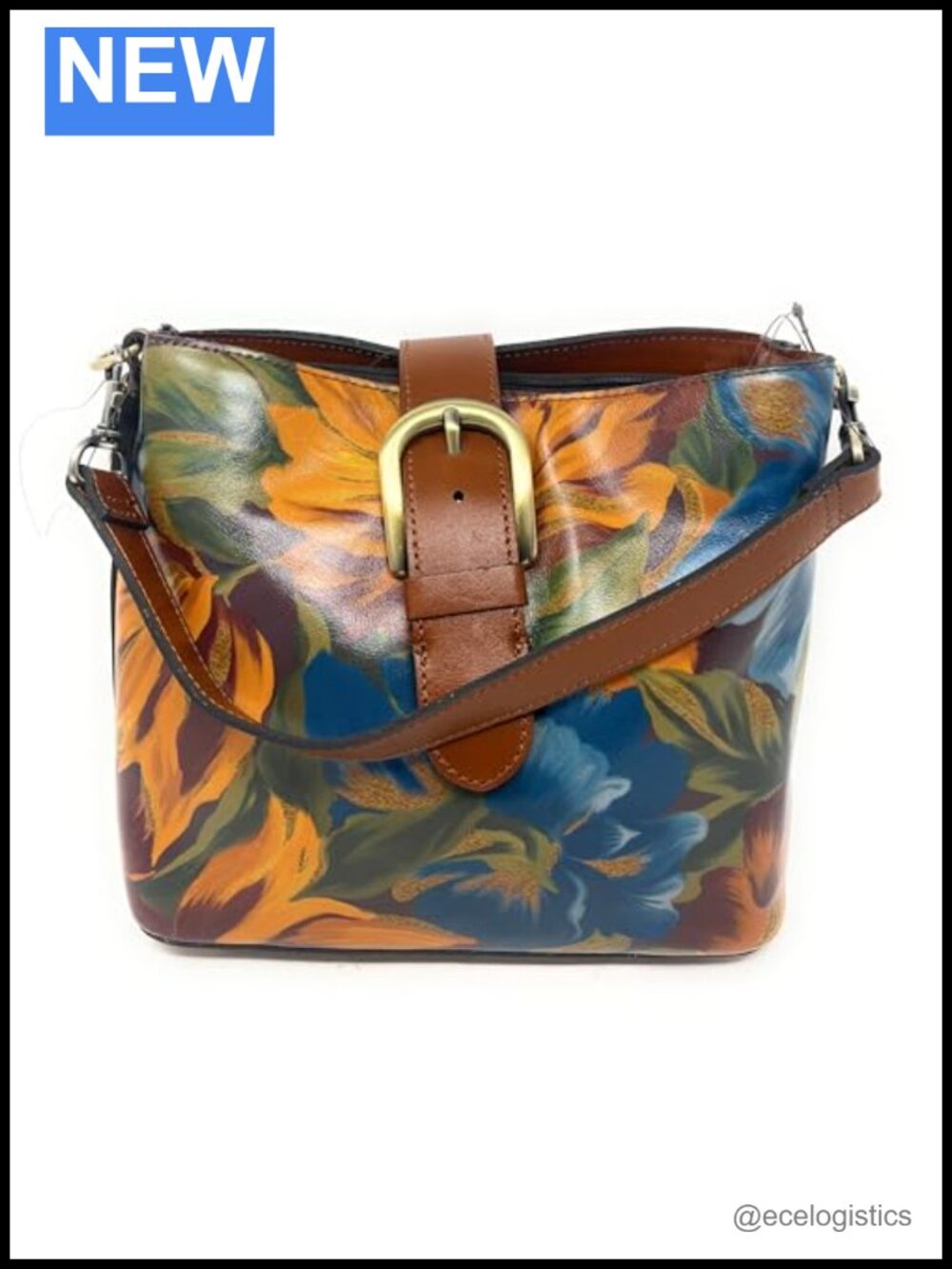 Patricia Nash Leather Bucket Bag with Floral Pattern and Gunmetal Hardware